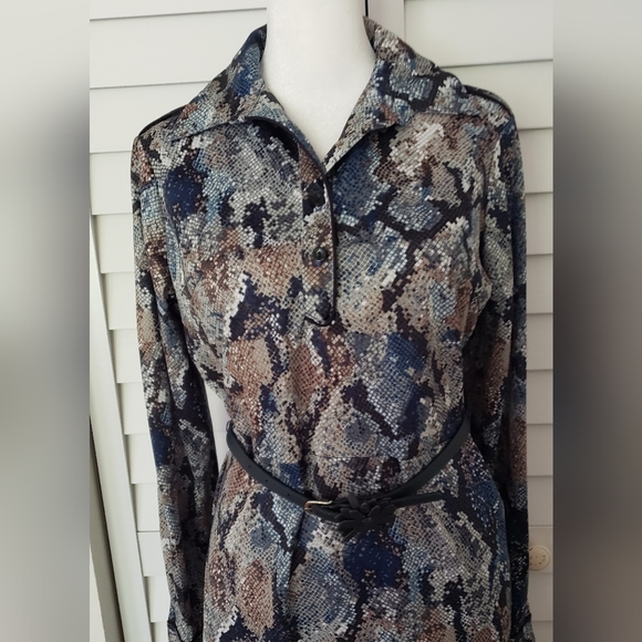 Undbranded Women's Blue Snakeskin Print  Shirt Dress Size S - Picture 8 of 16